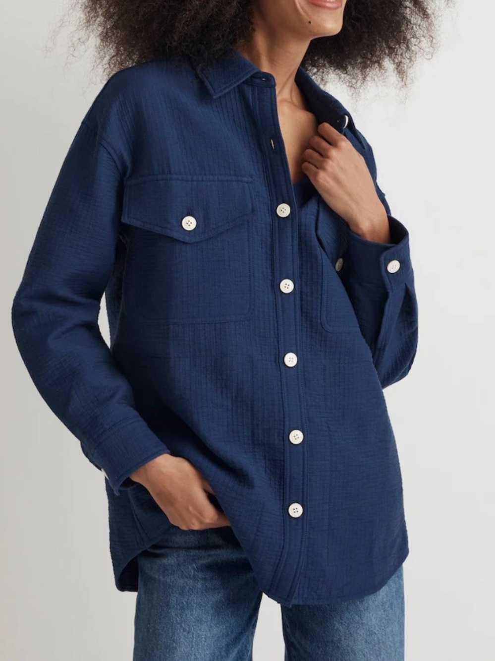 Madewell Navy Button-Front Shirt Jacket